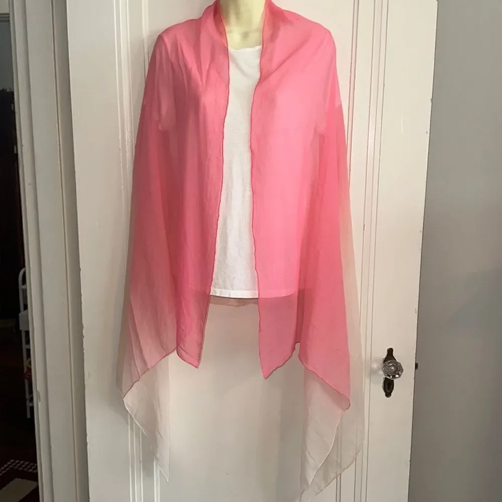 Vintage pink to cream hombre very large chiffon‎ shawl/wrap